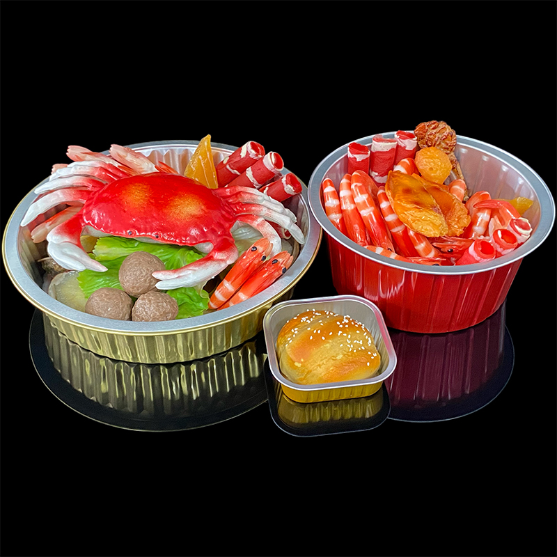 Red 1525ML Round Series Food Grade Aluminum Foil Container Lunch Box Custom Takeaway Packaging Box Air Fryer