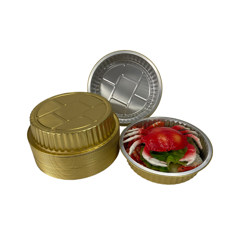 Gold 2000ML Round Series Aluminum Foil Container Lunch Box Takeaway Disposable Packaging Box Air Fryer Wholesale