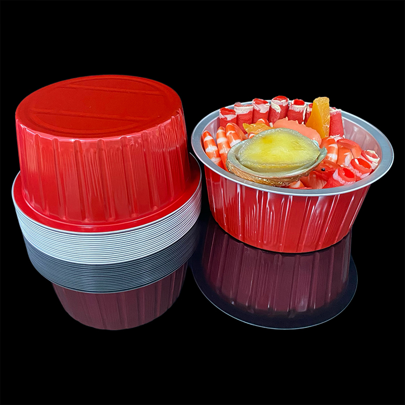 Red 1525ML Round Series Food Grade Aluminum Foil Container Lunch Box Custom Takeaway Packaging Box Air Fryer