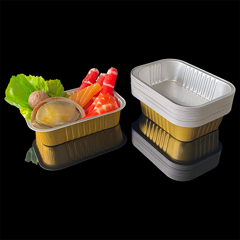 Food Disposable Takeaway Packaging Box 450ML Aluminum Foil Lunch Box Barbecue Baked Rice Grilled Fish Tray Pre-Prepared Food Packaging Aluminum Foil Container